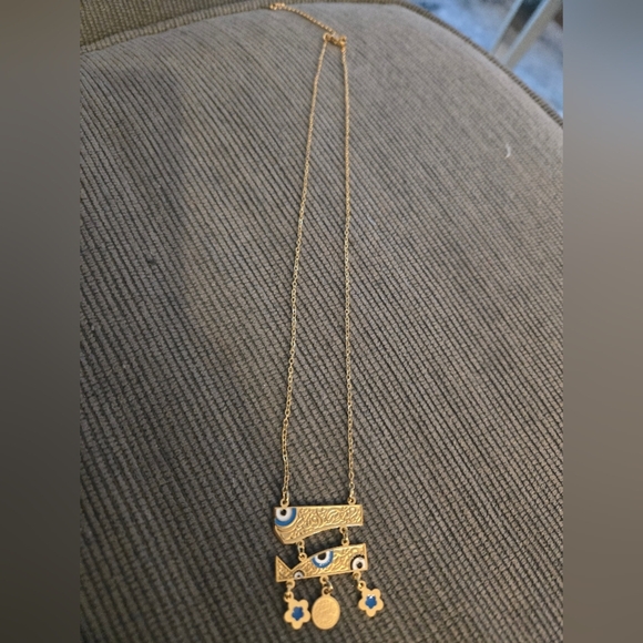 Stainless Steel Gold Evil Eye Pendant Necklace - Picture 2 of 9